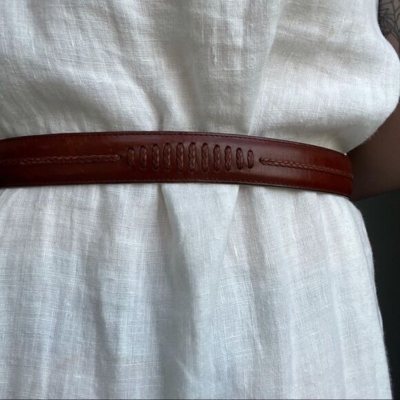 Vintage Women’s 90s Onyx by Brighton Brown Tan Leather Western Cowgirl Belt - Picture 4 of 9